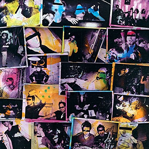 Collage of band members with obscured faces, vibrant colors, CD cover.