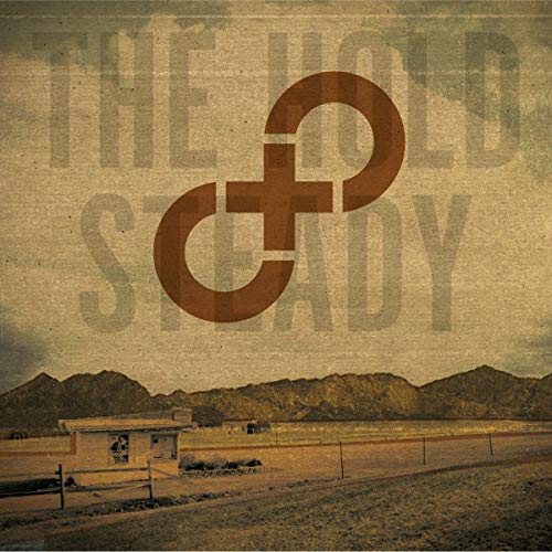 "Album cover with 'The Hold Steady' text and desert landscape in sepia tones."