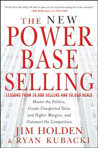 Book cover with bold red text: "The New Power Base Selling" by Jim Holden & Ryan Kubacki.