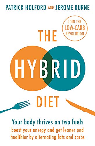 Book cover for "The Hybrid Diet" with overlapping orange and teal circles.