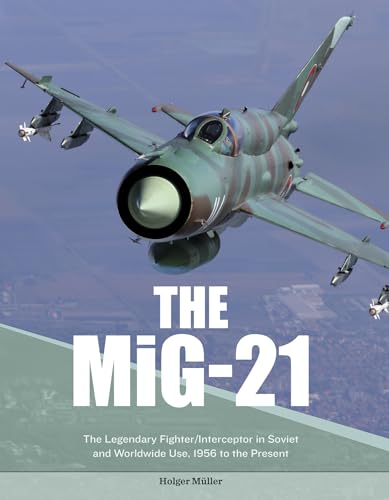MiG-21 fighter jet in flight, book cover with title and author.