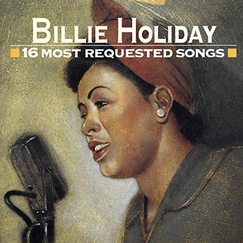 Billie Holiday album cover featuring a portrait of the singer at a microphone.