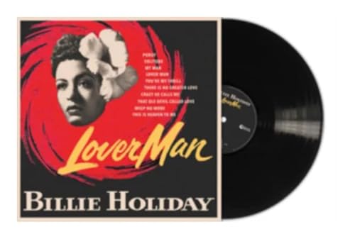 Billie Holiday “Lover Man” vinyl record with red and black cover art.