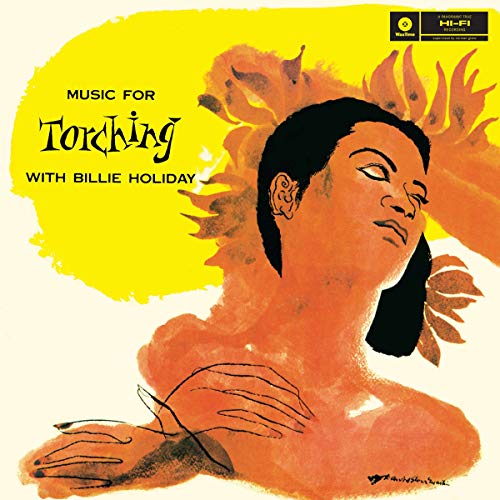 Album cover art featuring an orange-toned illustration of Billie Holiday against a yellow background.