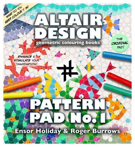 Cover of Altair Design Pattern Pad No. 1 featuring colorful geometric fish patterns and markers.