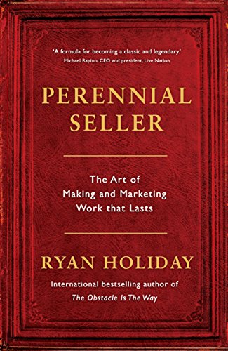 Red book cover with gold text: "Perennial Seller" by Ryan Holiday.