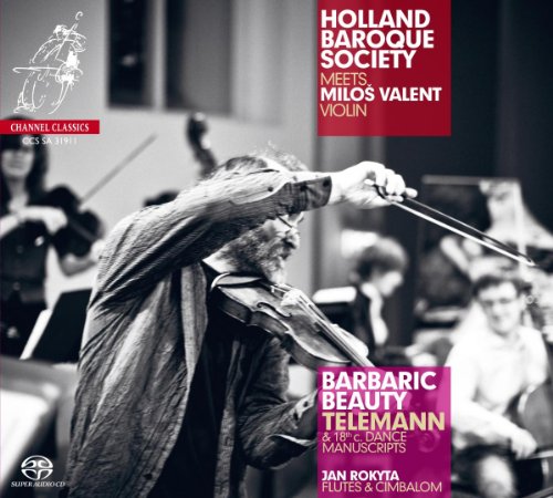 Black and white album cover featuring a violinist and orchestra.