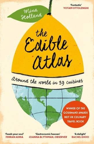 Book cover: “The Edible Atlas” with a lemon and world map illustration.