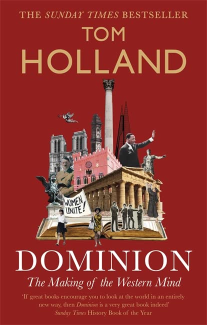 Book cover for "Dominion" featuring historical figures and architectural elements.