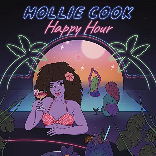 Album cover for Hollie Cook’s “Happy Hour” with illustrated tropical scene.