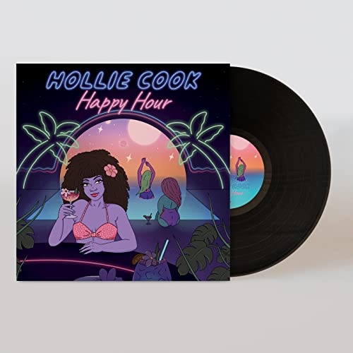 Vinyl record cover featuring a woman with a cocktail by a pool at sunset.