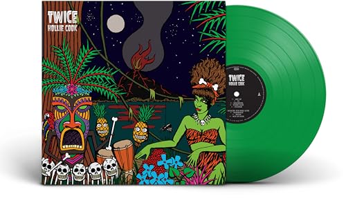 Hollie Cook’s “Twice” vinyl record, transparent green, with tropical album art.