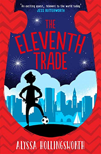 Book cover: Silhouette of boy with soccer ball, city skyline backdrop.