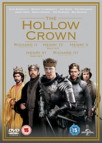 DVD cover for "The Hollow Crown" featuring actors in royal attire.