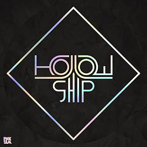 Hollow Ship logo in iridescent letters inside a diamond shape on a black background.