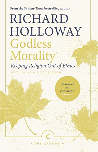 Book cover with title "Godless Morality" and illustrated maple leaves.