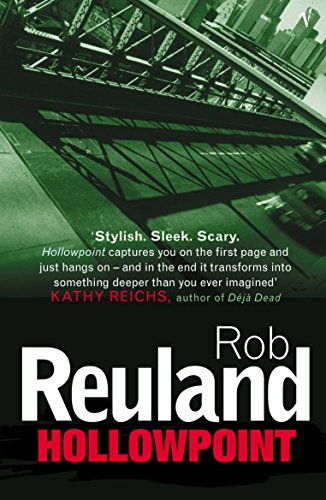 Book cover: "Hollowpoint" by Rob Reuland, featuring a bridge silhouette.