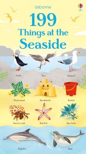 Book cover showing illustrations of various seaside animals, plants, and objects with labels.