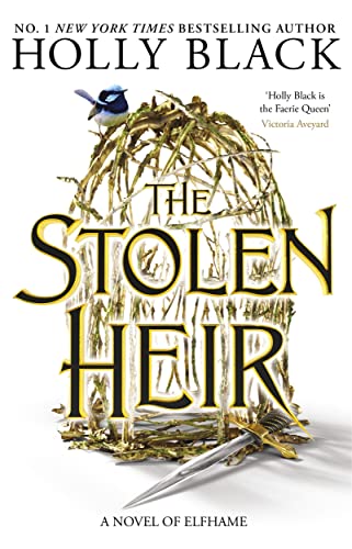 Book cover: "The Stolen Heir" with a bird's nest and sword imagery.