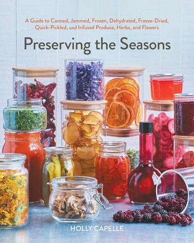 Cookbook cover with jars of colorful preserved fruits, herbs, and flowers.