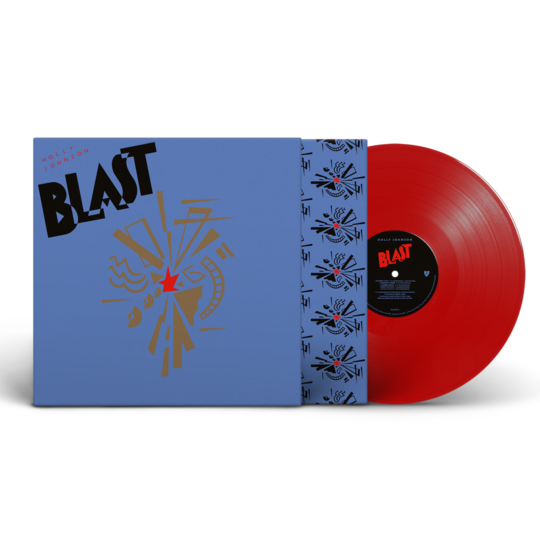 Red vinyl record with a blue cover featuring "Holly Johnson - Blast" artwork.