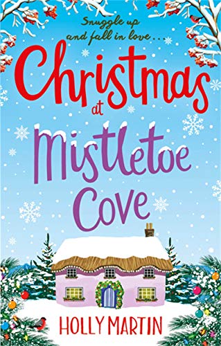 Book cover with snowy cottage, festive text, and red bird detail.