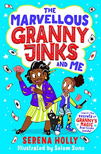 Book cover: illustrated grandmother and child with playing cards, bright colors.