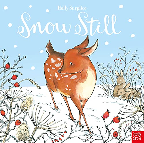 Book cover: watercolor illustration of a fawn in a snowy landscape.