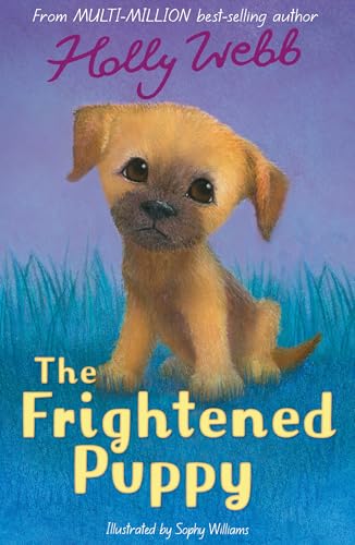 Illustration of a small, brown puppy sitting in blue grass.