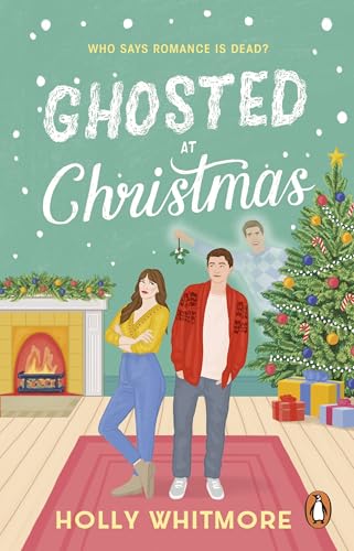Book cover: couple near a Christmas tree, with a ghostly figure.