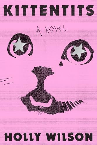 Pink book cover with black cat face illustration and white stars.