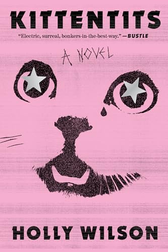 Book cover: pink background, black illustration of a cat face with stars for eyes.