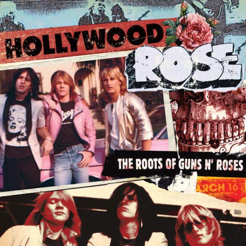 "Album cover with 'Hollywood Rose' title and band members' photos in a collage."