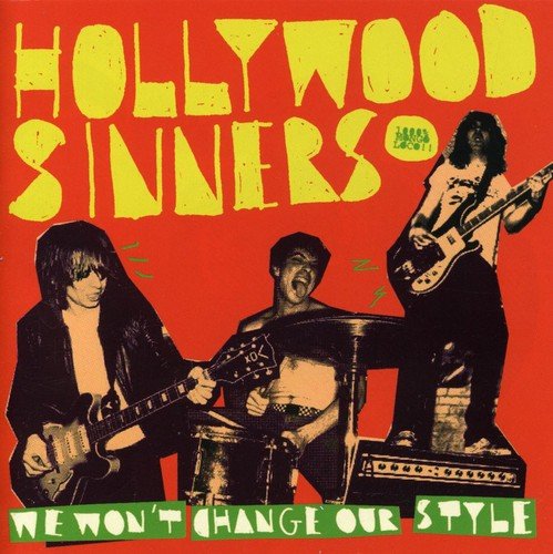 "Album cover featuring three musicians on a red background with yellow and green text."