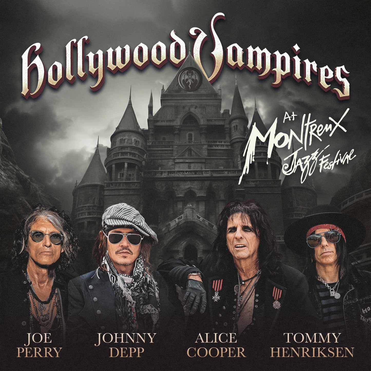 Hollywood Vampires album cover featuring band members and a castle.