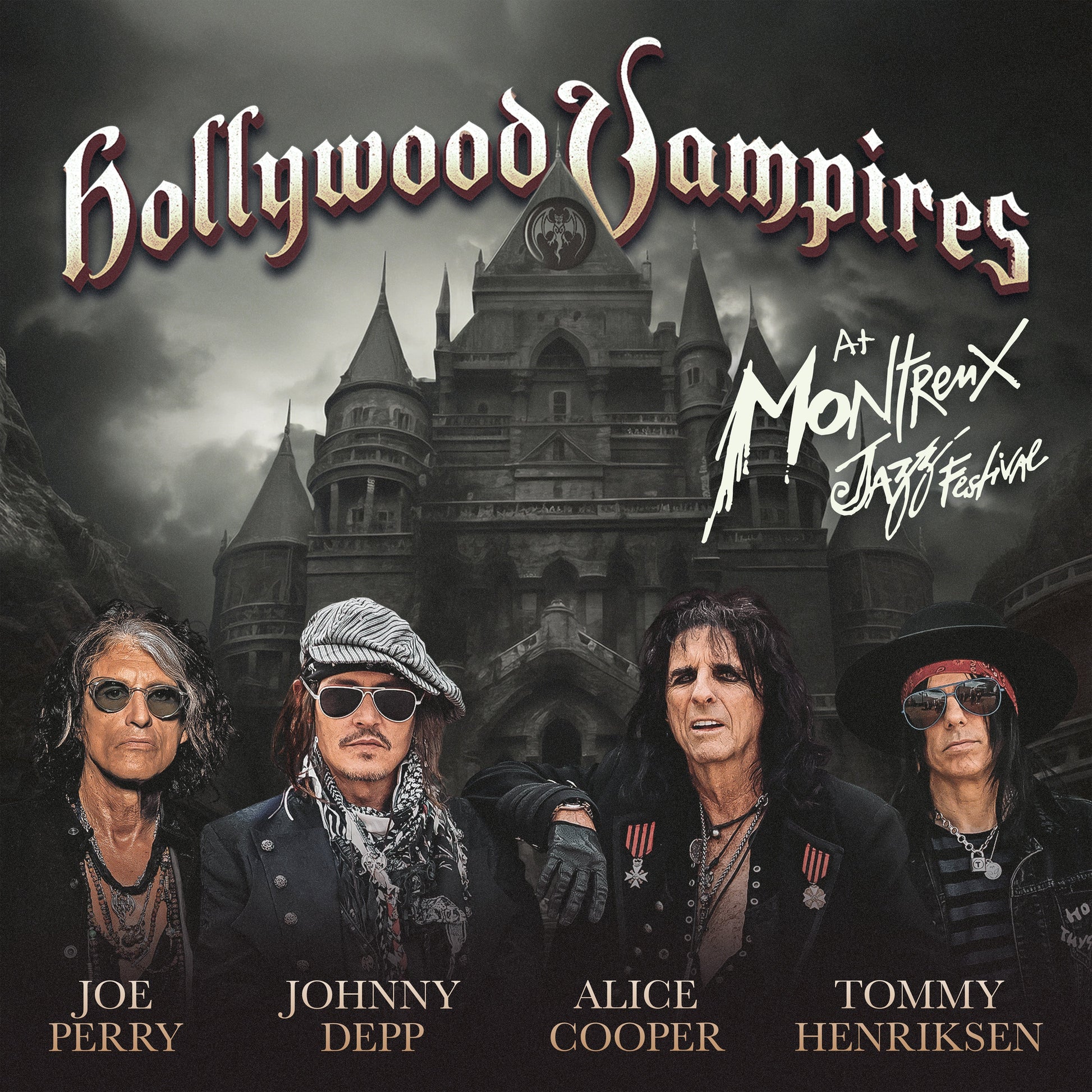 Hollywood Vampires album cover featuring band members and a castle.