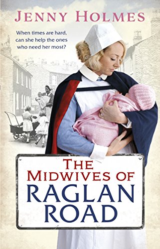 Book cover: woman in midwife uniform holding a baby, vintage scene.
