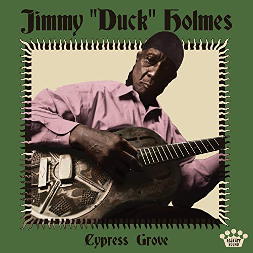 Jimmy "Duck" Holmes portrait with resonator guitar, album cover for Cypress Grove.