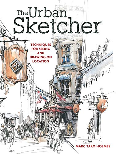 Book cover with a watercolor street scene and title “The Urban Sketcher.”