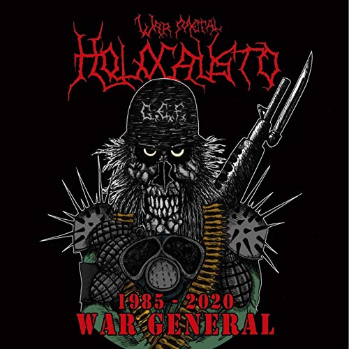 CD cover: skeletal warrior with gas mask, machine gun, and spikes.