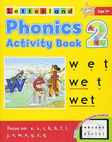 Letterland Phonics Activity Book 2" cover with letters, an elephant, and a child.