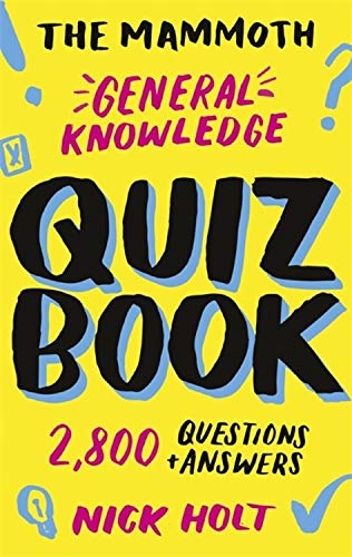 Yellow quiz book cover with bold text: "The Mammoth General Knowledge Quiz Book".