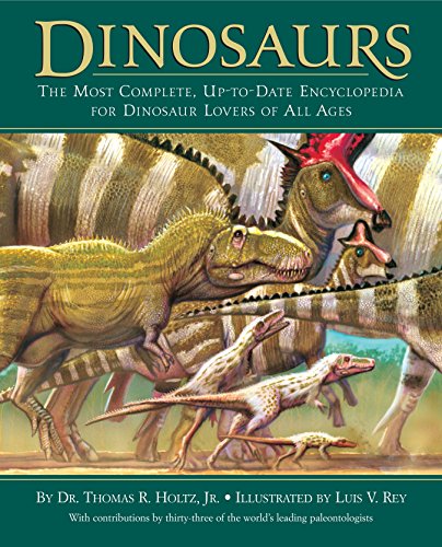 Book cover featuring colorful illustrations of various dinosaur species.