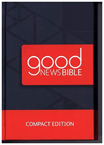 Dark blue and red compact Good News Bible with white text.