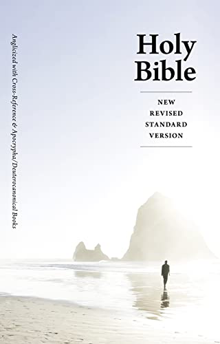 White Bible cover with mountain and beach scene background.