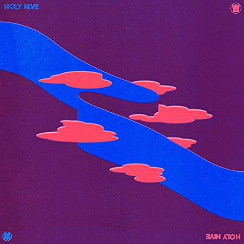 Album cover with a blue abstract shape and pink clouds on a purple background.