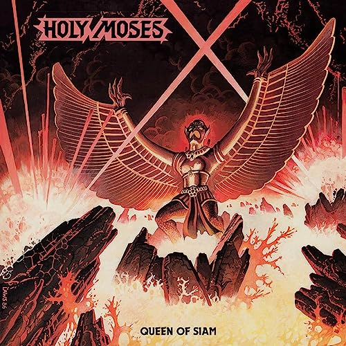 Album cover for Holy Moses’ “Queen of Siam” featuring a winged figure.