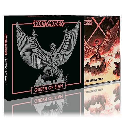 CD slipcase for Holy Moses’ “Queen Of Siam” with winged figure art.