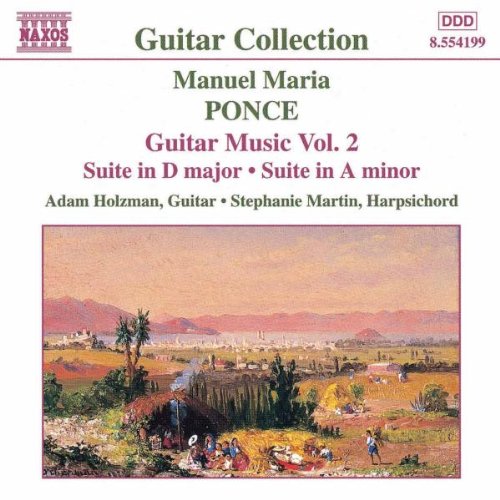 "CD cover featuring a landscape painting with text describing classical guitar music."