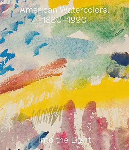 Abstract watercolor painting with vibrant washes of blue, yellow, and red on white paper.